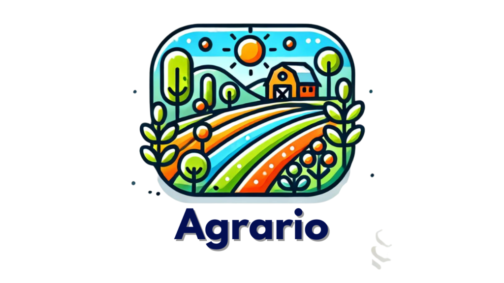 Logotipo del Sector Agrario Icono de un paisaje agrícola con árboles, campos y una granja en el fondo, simbolizando el sector agrario.