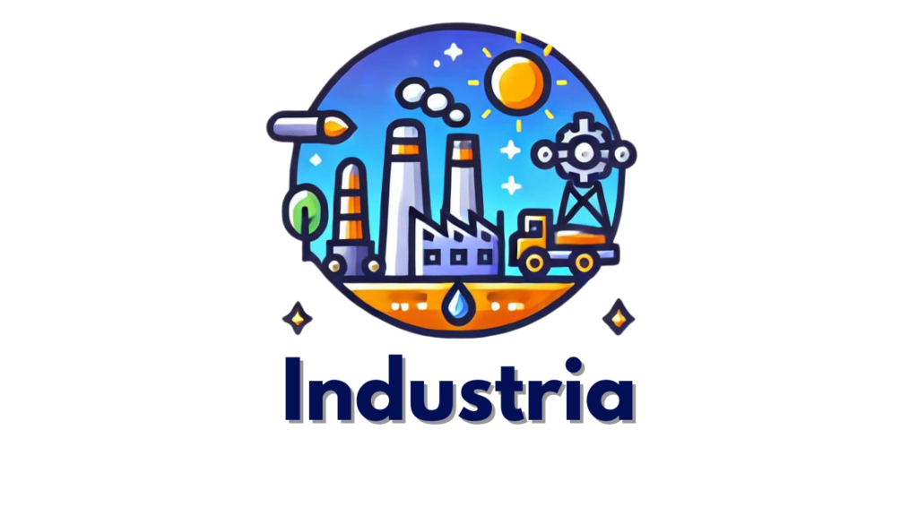 Logotipo del Sector Industrial Icono de una fábrica con chimeneas y maquinaria industrial en el entorno, representando el sector industrial.